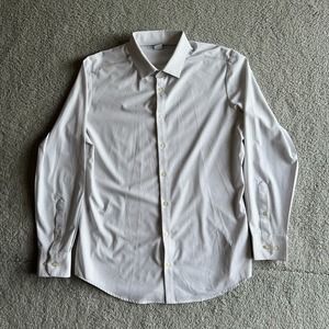 Mizzen Main Leeward Formal Dress Shirt Mens M White Polka Dots Stretch